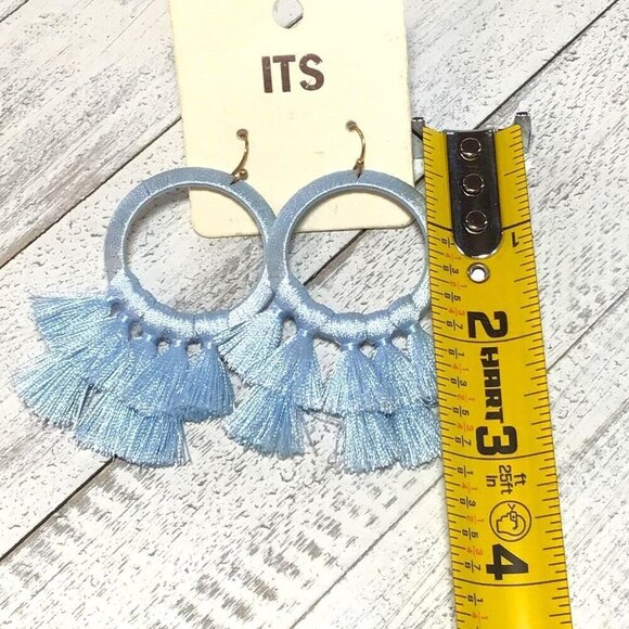 Tassel Hoop Earrings In Light Blue New - Picture 3 of 3